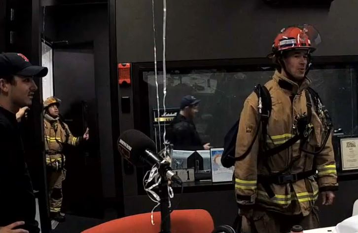 Firemen invade the studio during Free For All Friday