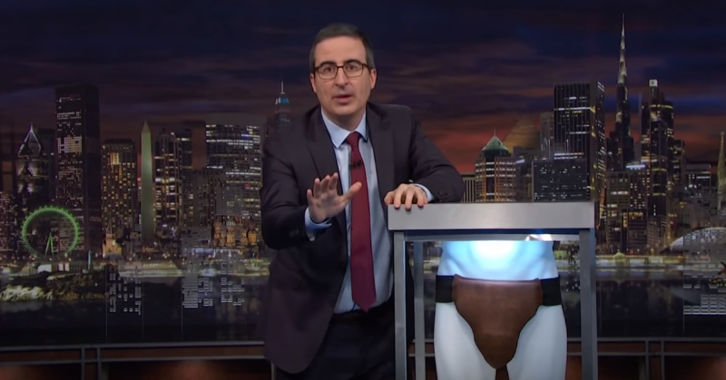 John Oliver buys Russell Crowe's jockstrap & donates it to last remaining Blockbuster store