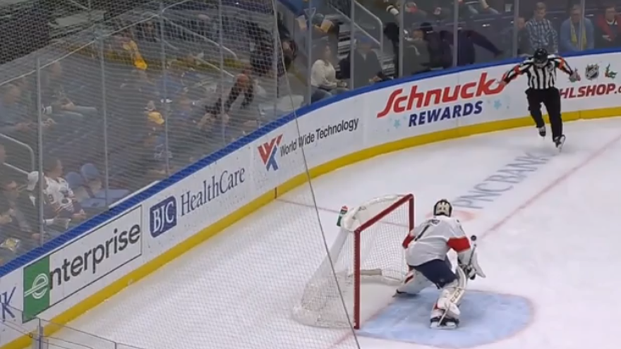 NHL player scores goal off refs C & B...