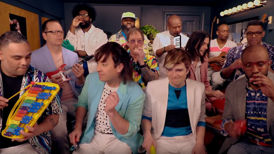 Watch Weezer play "Take On Me" on kids instruments