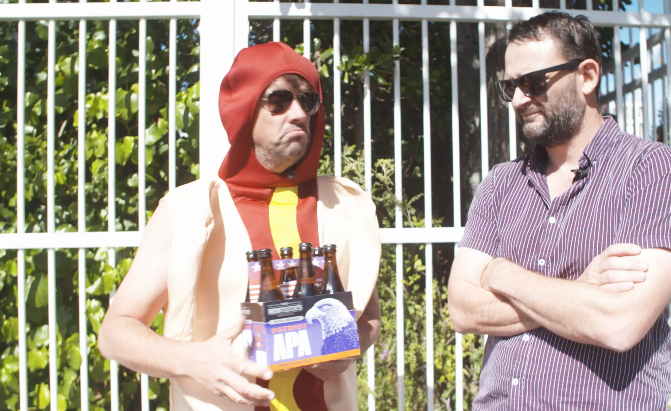 Matt visits the US Embassy in a hotdog suit...