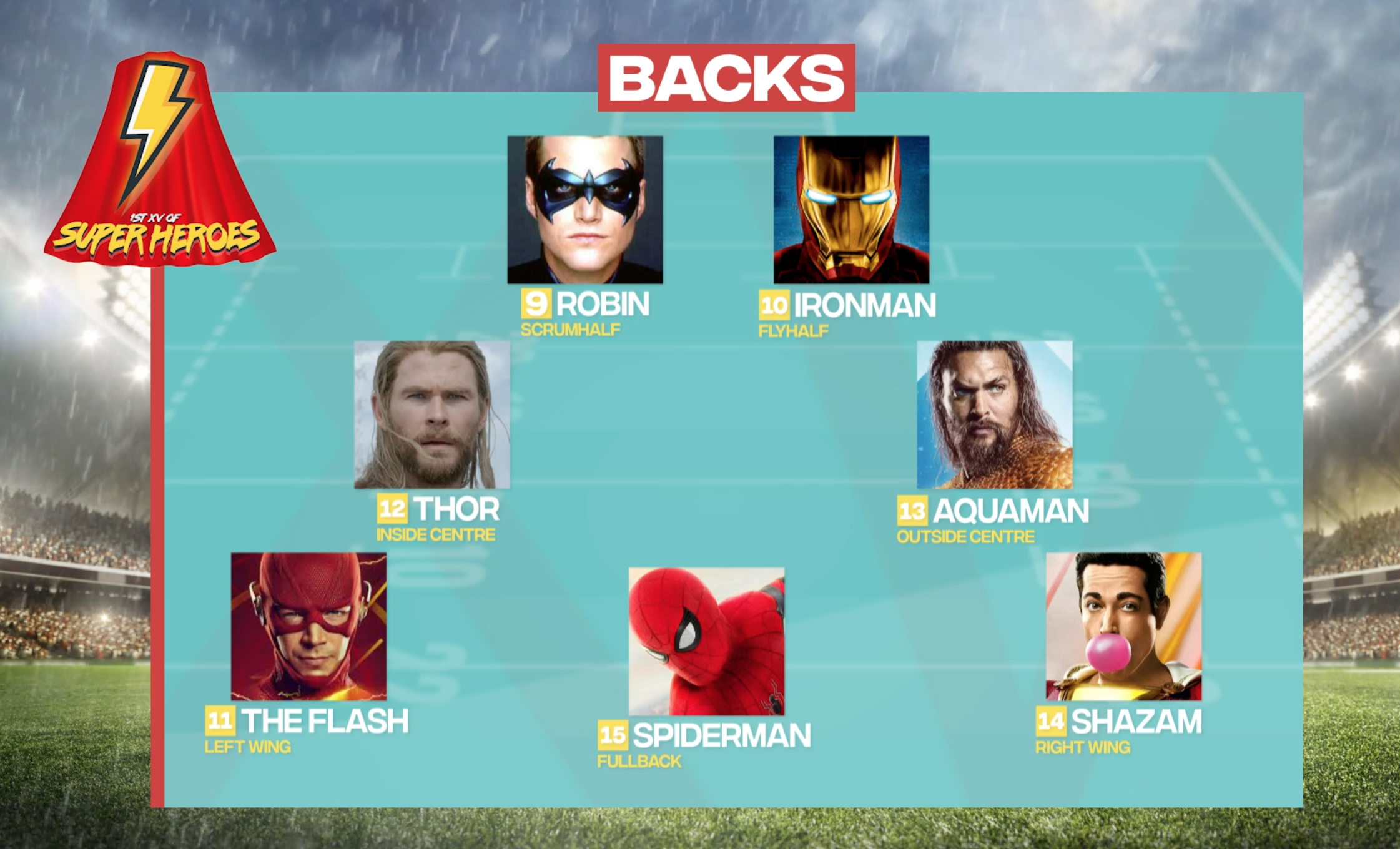 1st XV of Super Heroes and the 1st XV of Politicians team announcements