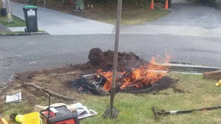 Drive-through hangi in traffic island posted to Facebook