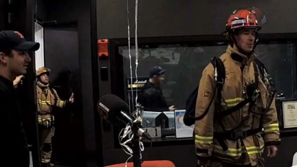 Firemen invade the studio during Free For All Friday