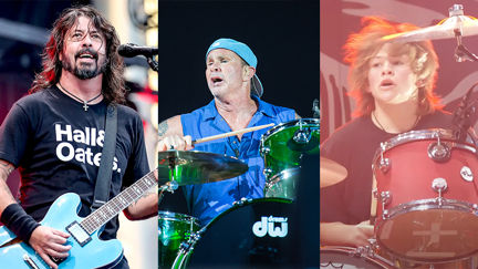 Dave Grohl, Chad Smith, and Shane Hawkins take the stage at a California pizza bar