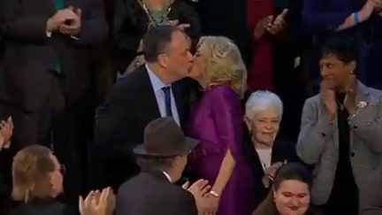 Did Jill Biden just kiss Kamala's husband on the lips...?